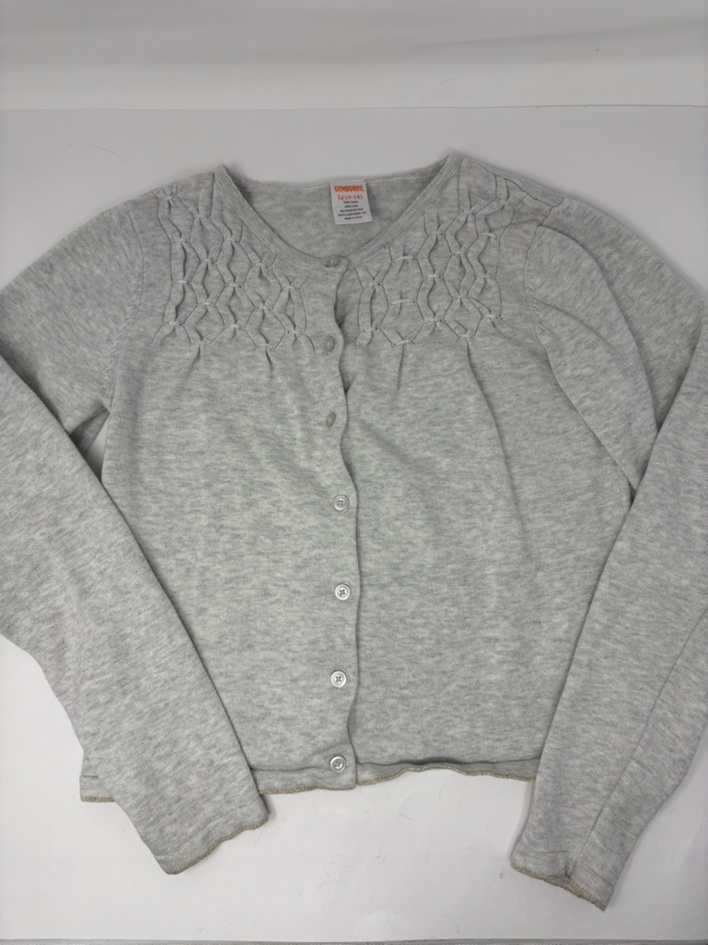 Gymboree: Gray Cardigan Sweater, Size: Kids Large (10-12). Button-front.